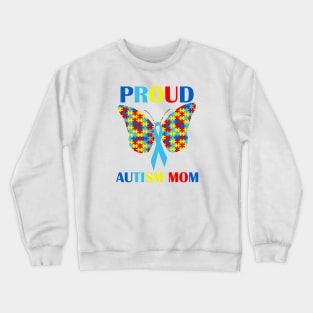 Autism Proud Mom Puzzle Piece Butterfly Ribbon Crewneck Sweatshirt